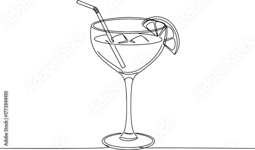 Minimalist line art illustration of a Gimlet cocktail with lime