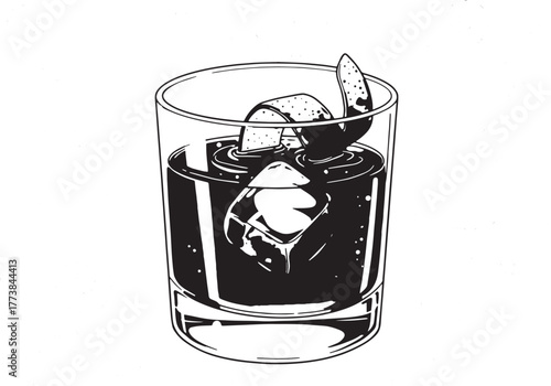 Elegant Old Fashioned Cocktail Illustration with Orange Zest and