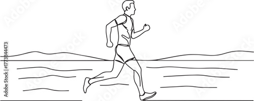 Dynamic line art illustration of a man running outdoors with sty