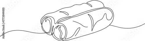 Minimalist continuous line drawing of dolma, stuffed grape leave