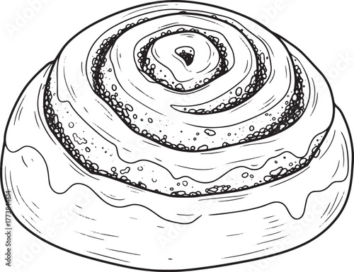 Elegant Line Art Illustration of a Delicious Cinnamon Roll Pastr