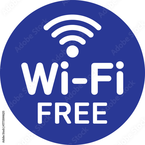 Free Wi-Fi vector icon with blue circular badge, white text, and signal symbol—ideal for public connectivity or hotspot signage.