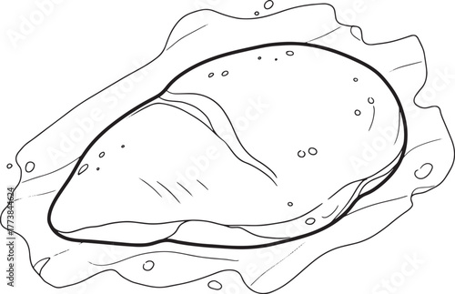 Minimalist line art illustration of a raw chicken breast, fresh