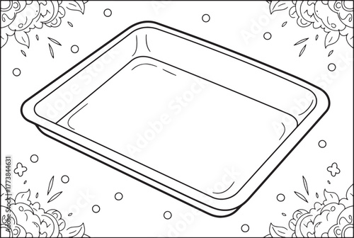 Monochrome baking sheet illustration with floral ornament for cr