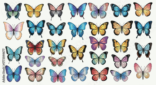 Vibrant butterfly pattern design for spring projects and whimsical backgrounds, perfect for stationery and delightful textile prints, nature inspired!