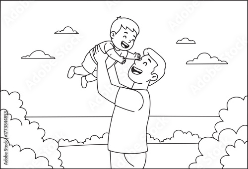 A heartwarming moment of a father joyfully lifting his child in