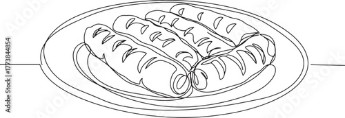 Elegant line art illustration featuring serbian cevapi on a roun