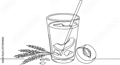 Minimalist illustration of mote con huesillo a refreshing chilea