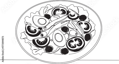 Elegant line art illustration showcasing a vibrant and appetizin