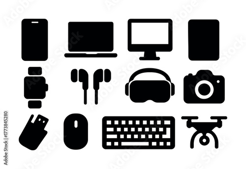 Silhouette icons of modern technology devices and gadgets
