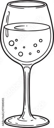 Elegant outline illustration of a wine glass filled with refresh