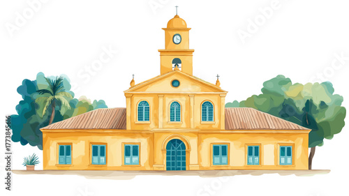 Bogota Gold Museum. Bogota Gold Museum hand drawn watercolor illustration