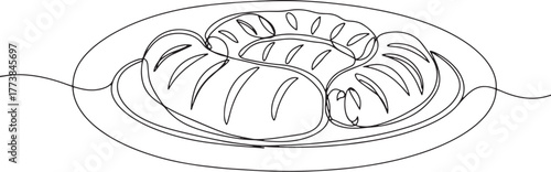 Minimalist Continuous Line Drawing of Grilled Sausages on a Whit