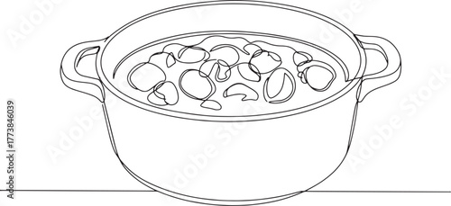 Goulash in a Pot Continuous Line Drawing, Food Illustration for