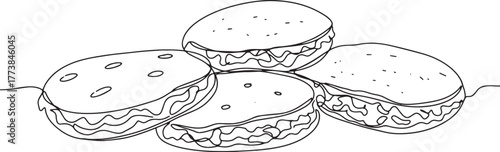 Black and white minimalist illustration of several scrumptious g