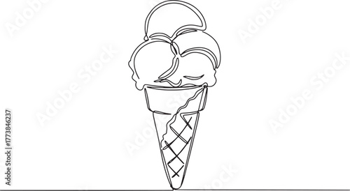 Minimalist continuous line drawing showcasing delightful ice cre