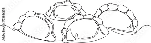 Elegant single line drawing of chicken dumplings, culinary art i