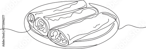 Minimalist line art depicting three appetizing wraps served on a