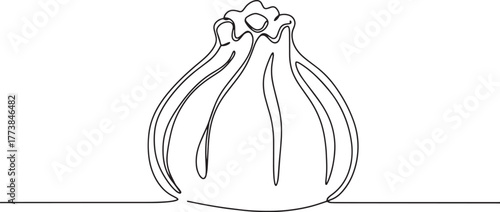Elegant minimalist line art illustration of a savory dumpling de