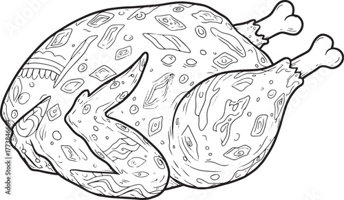 Doodle-Style Turkey Illustration with Whimsical Patterning and O