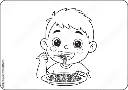 Charming illustration of a young boy happily enjoying a deliciou