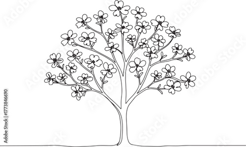 Elegant dogwood tree illustration showcasing intricate line work