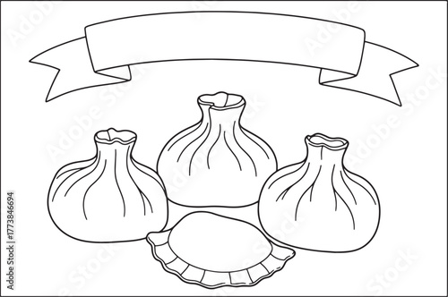 Dumpling vector illustration, asian cuisine background with empt