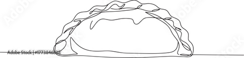 Minimalist single line drawing of a savory empanada, delectable