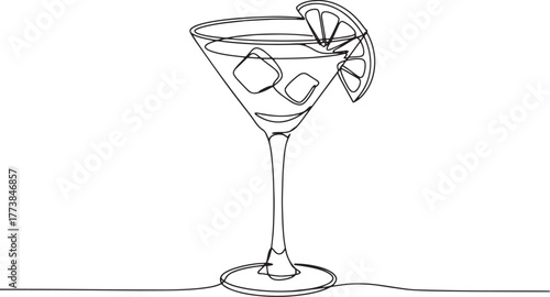 Elegant Sidecar cocktail illustration, continuous line drawing w