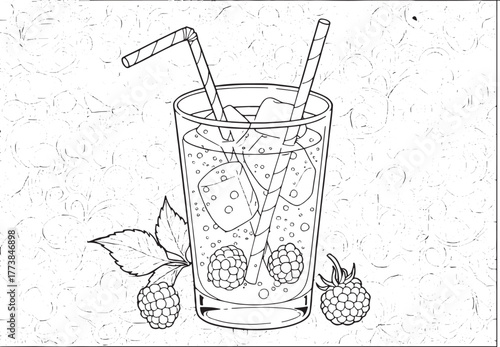 Monochrome delight: A refreshing raspberry fizz drink illustrati