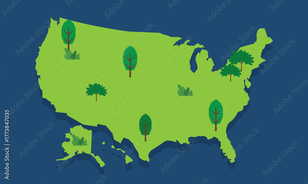 Obraz premium USA Map with Forest and Trees Illustration