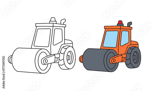 Cute Road Roller Coloring Page for Kids Learning Activity