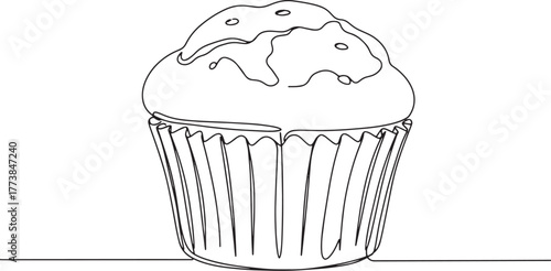 Elegant one-line drawing of a delectable cupcake, capturing mini