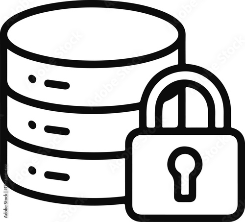 Database security icon with padlock and outline detail