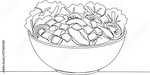 Elegant single-line drawing of a vibrant and fresh american cobb