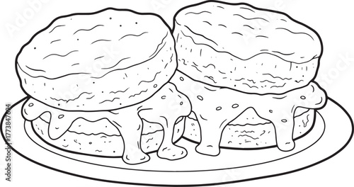 Whimsical Black and White Illustration of Southern Biscuits with