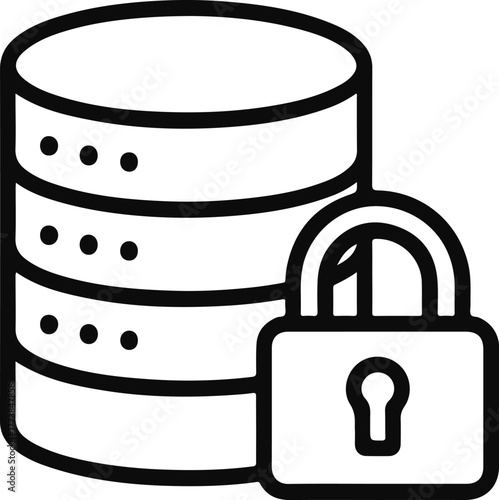 Database security icon with padlock and stacked disks