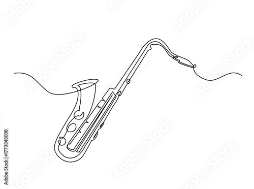 Saxophone outline draw illustration. Continuous line art drawing of Saxophone Music Intrument. Editable stroke.