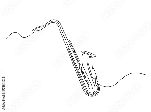 Saxophone outline draw illustration. Continuous line art drawing of Saxophone Music Intrument. Editable stroke.