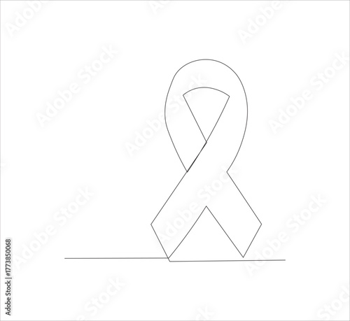 Continuous line Black awareness ribbon on white background. Symbol of sadness and melanoma.vector illustration