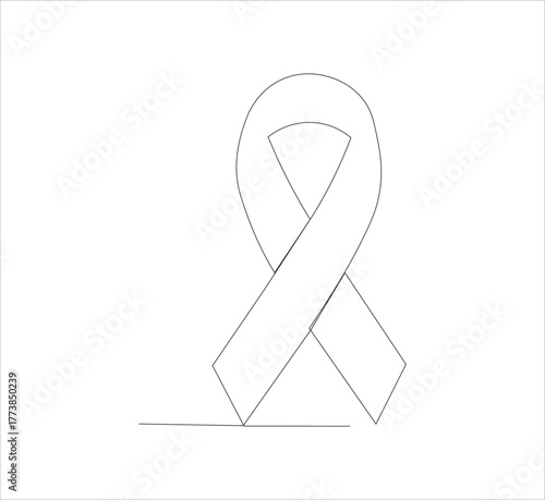 Continuous line Black awareness ribbon on white background. Symbol of sadness and melanoma.vector illustration