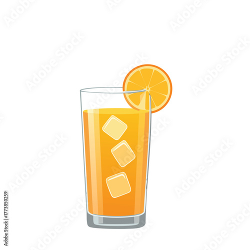 Glass of fresh orange juice with an orange slice, a healthy and refreshing citrus drink