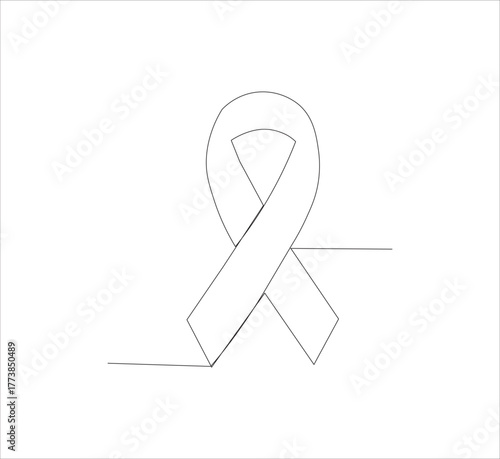 Continuous line Black awareness ribbon on white background. Symbol of sadness and melanoma.vector illustration