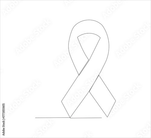 Continuous line Black awareness ribbon on white background. Symbol of sadness and melanoma.vector illustration