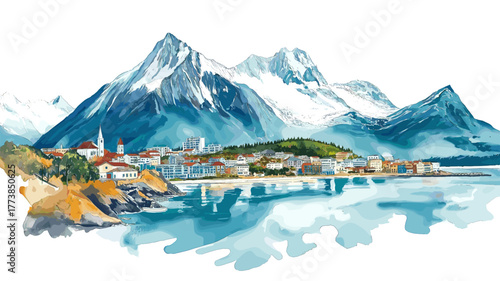 Ushuaia. Ushuaia hand drawn watercolor illustration