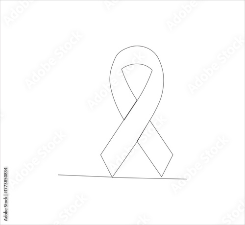 Continuous line Black awareness ribbon on white background. Symbol of sadness and melanoma.vector illustration