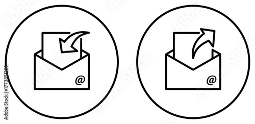 Email Icons Black and White Open Envelope with Arrow in Circle