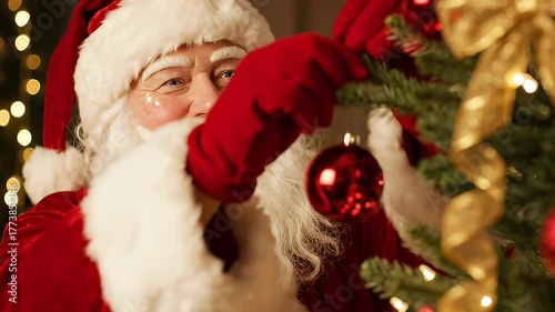 Person decorating a christmas tree