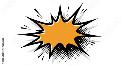 Dynamic comic book explosion with halftone effect, perfect for adding vibrant energy to your projects and designs with a bold, eye-catching element
