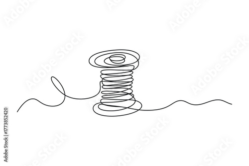 One continuous line draws a sewing thread spool on a white background